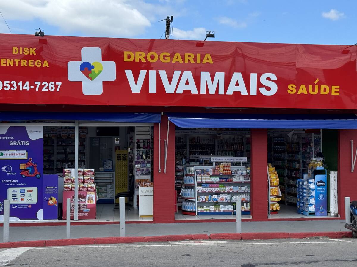 Vista externa da Drogaria Viva Mais Saúde - Franco da Rocha